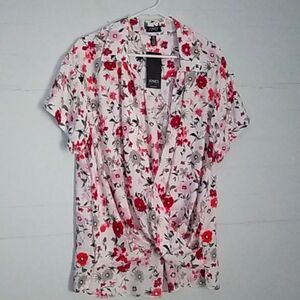 Jones New York Floral Blouse - Red, Gray, White